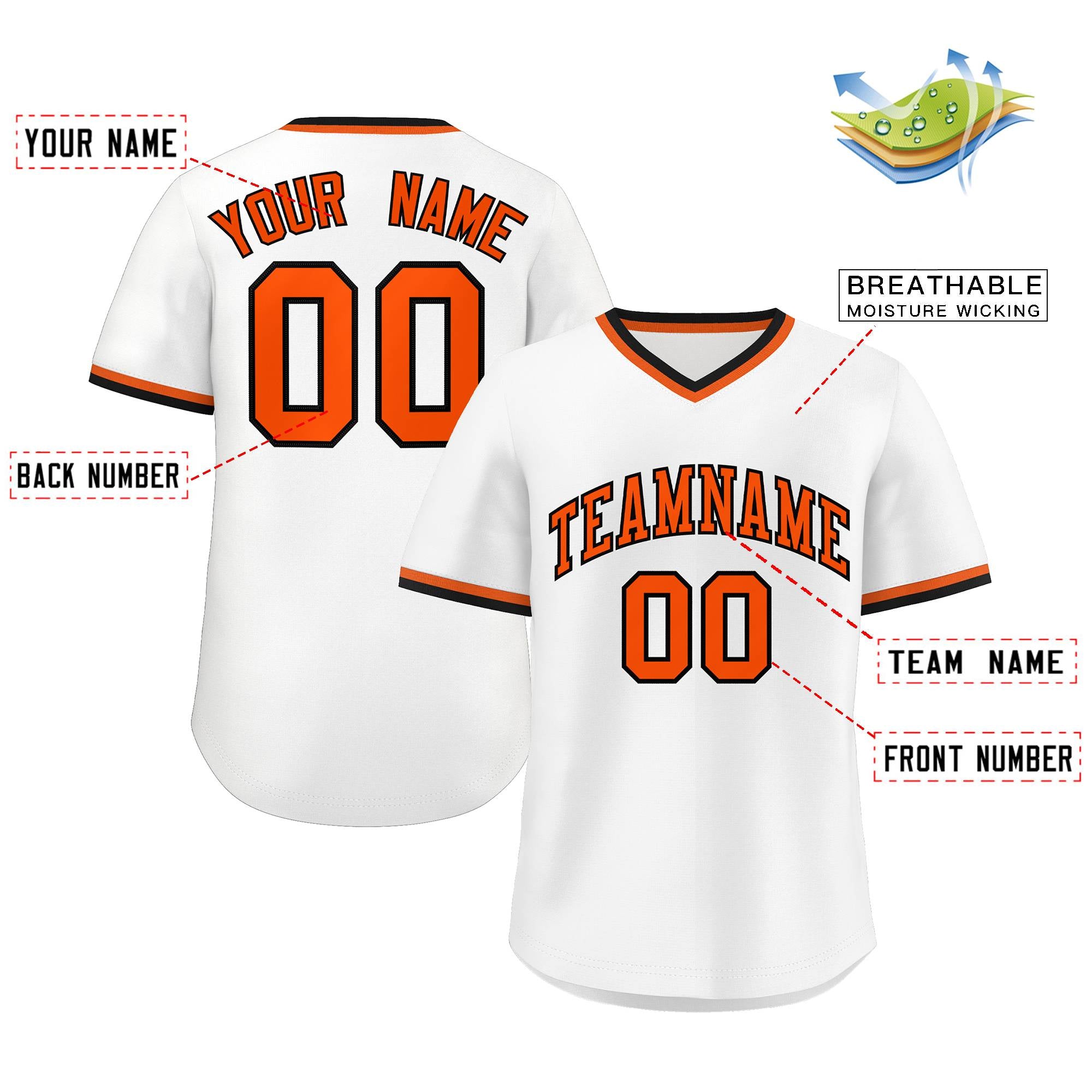 Custom White Orange Classic Style Outdoor Authentic Pullover Baseball Jersey
