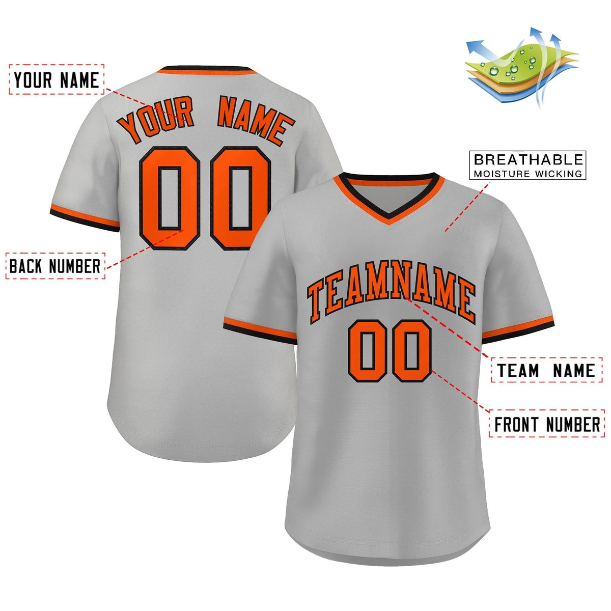 Custom Gray Black-Orange Classic Style Outdoor Authentic Pullover Baseball Jersey