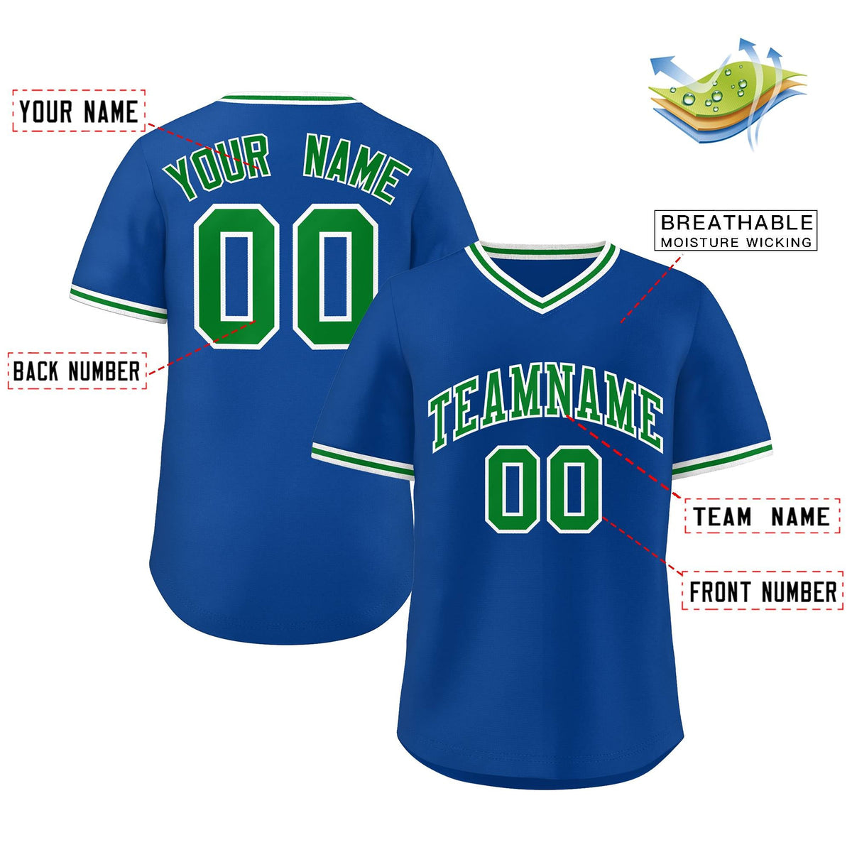 Custom Royal Green Classic Style Outdoor Authentic Pullover Baseball Jersey