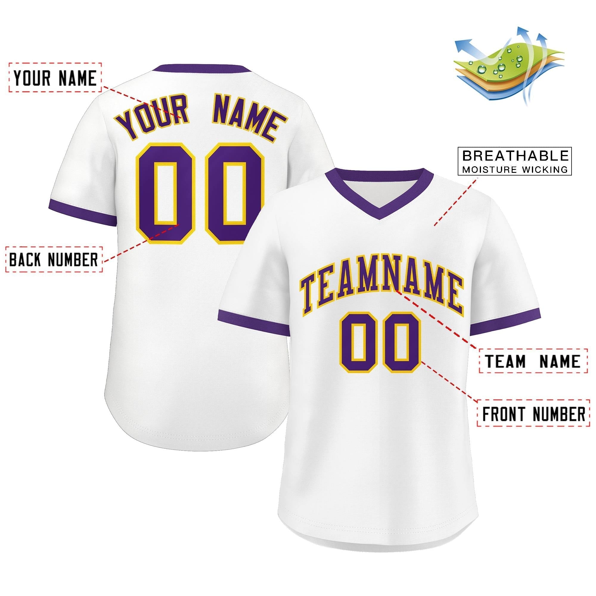Custom White Purple Classic Style Outdoor Authentic Pullover Baseball Jersey