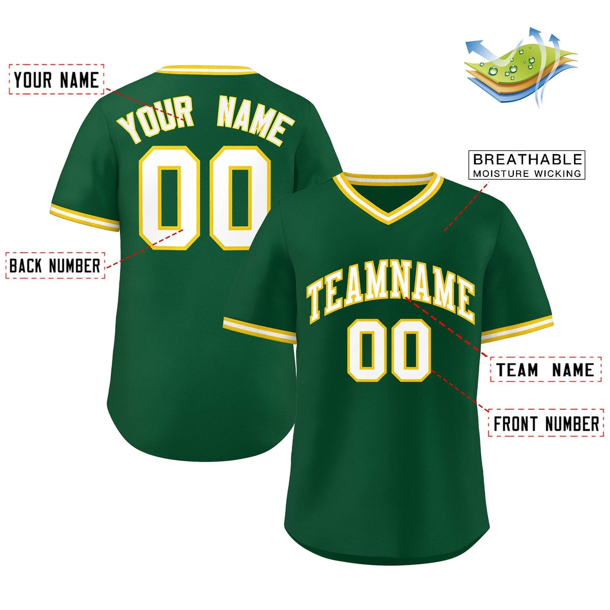 Custom Green White Classic Style Outdoor Authentic Pullover Baseball Jersey