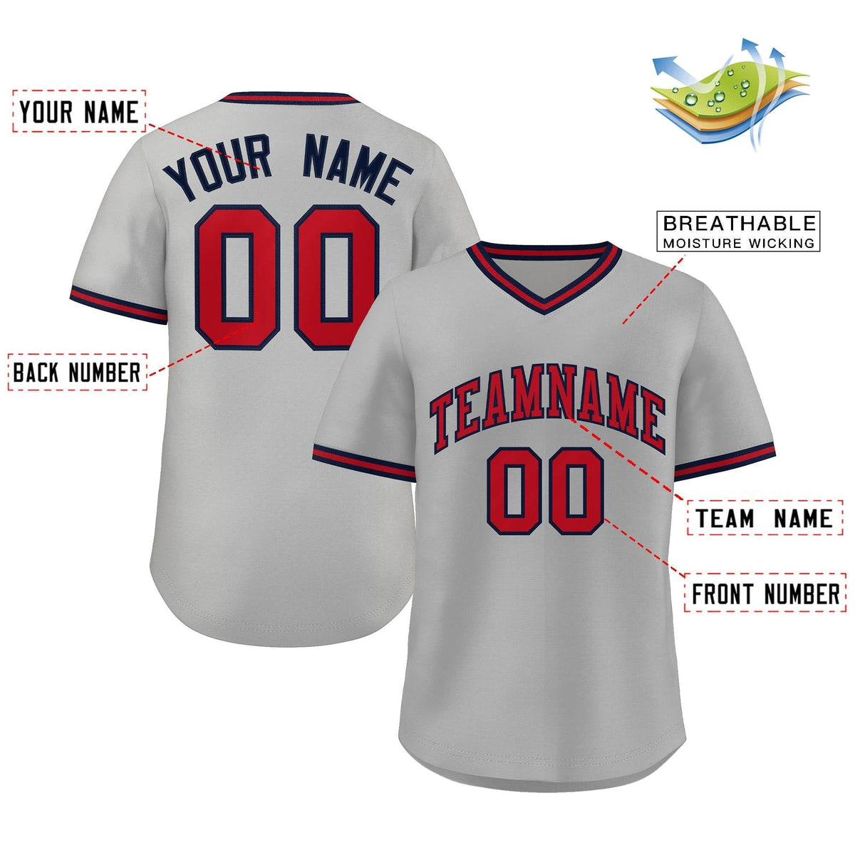 Custom White Red Navy Classic Style Outdoor Authentic Pullover Baseball Jersey