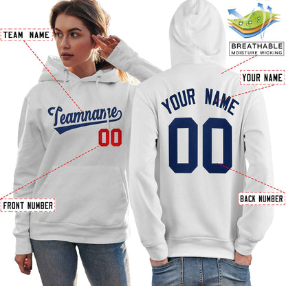 Custom White Navy-Red Classic Style Personalized Sport Pullover Hoodie