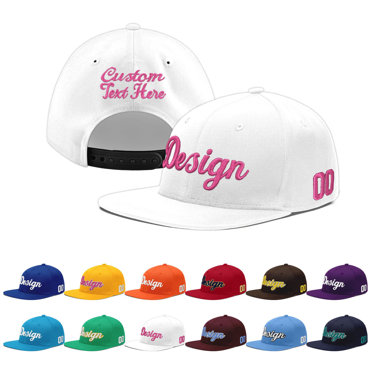 Custom White 3D Puff Embroidery Flat Embroidery Casual Sport Baseball Cap