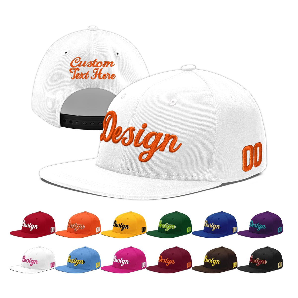 Custom White 3D Puff Embroidery Flat Embroidery Casual Sport Baseball Cap