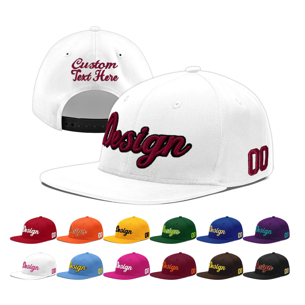 Custom White 3D Puff Embroidery Flat Embroidery Casual Sport Baseball Cap