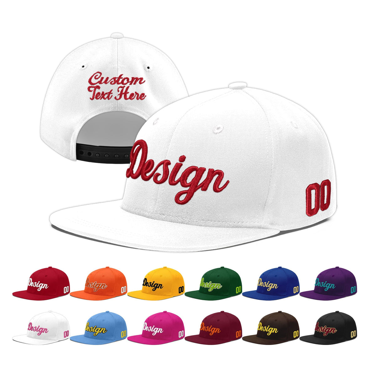 Custom White 3D Puff Embroidery Flat Embroidery Casual Sport Baseball Cap