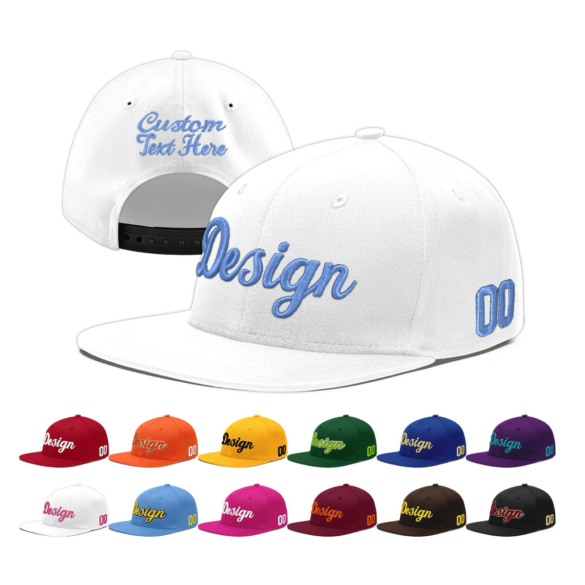 Custom White 3D Puff Embroidery Flat Embroidery Casual Sport Baseball Cap