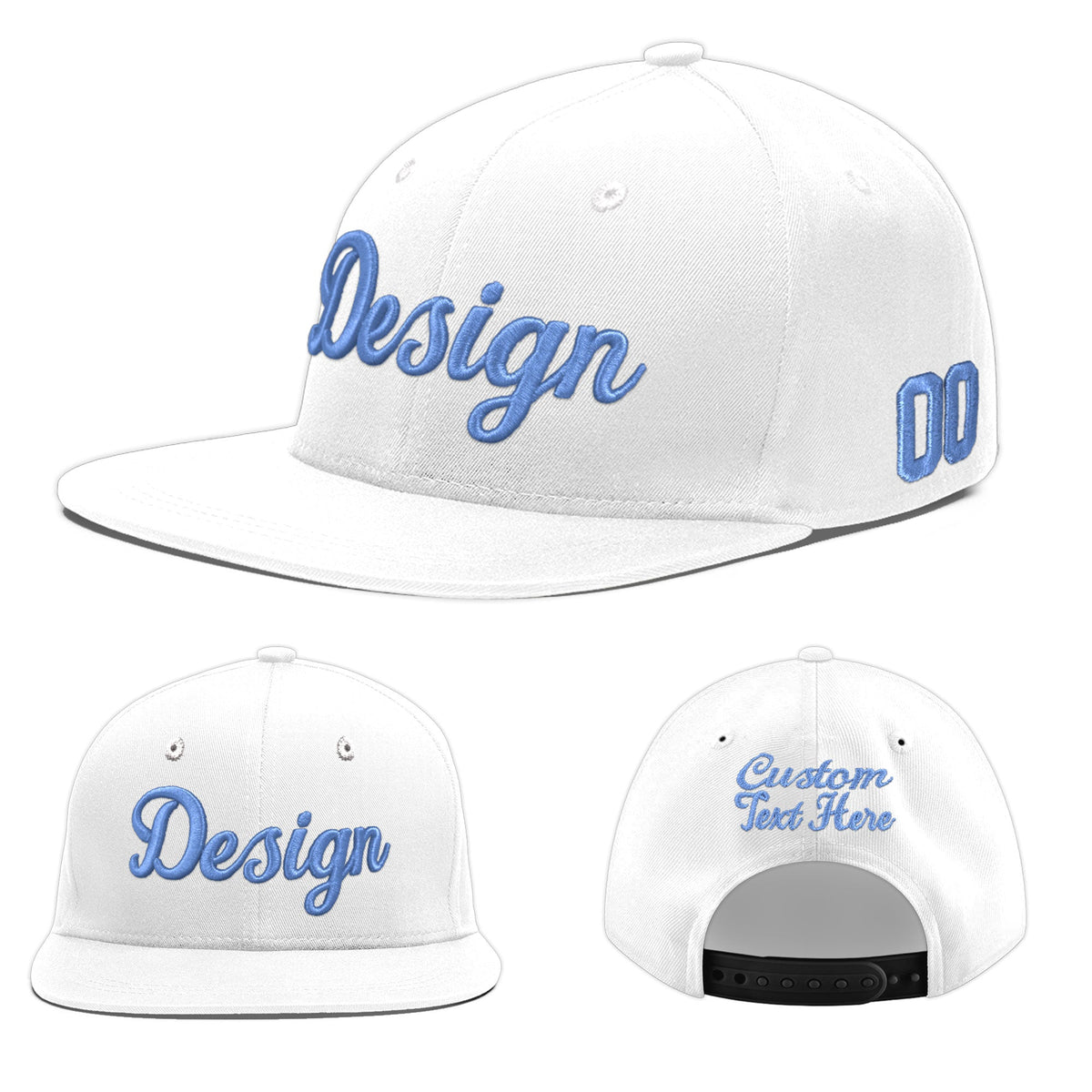 Custom White 3D Puff Embroidery Flat Embroidery Casual Sport Baseball Cap