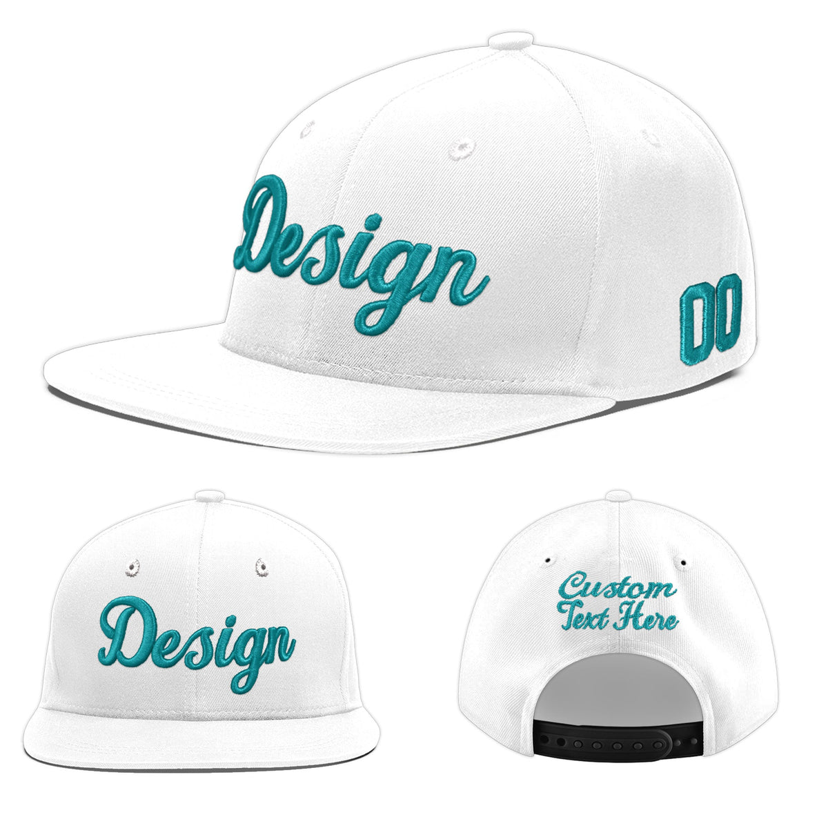 Custom White 3D Puff Embroidery Flat Embroidery Casual Sport Baseball Cap