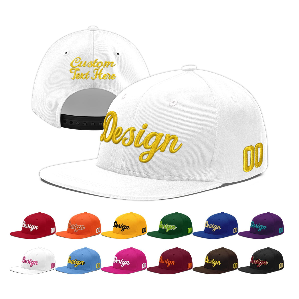 Custom White 3D Puff Embroidery Flat Embroidery Casual Sport Baseball Cap