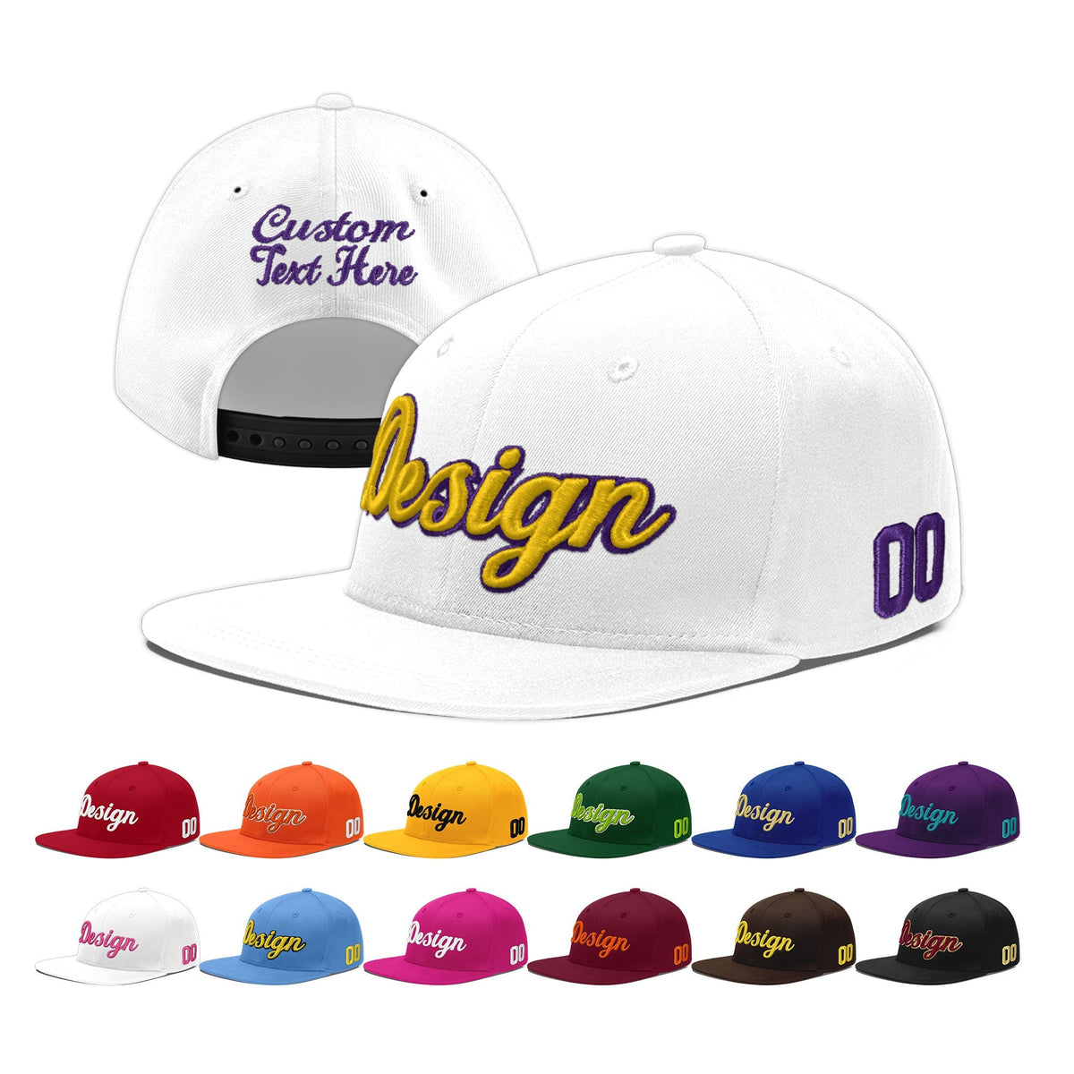 Custom White 3D Puff Embroidery Flat Embroidery Casual Sport Baseball Cap