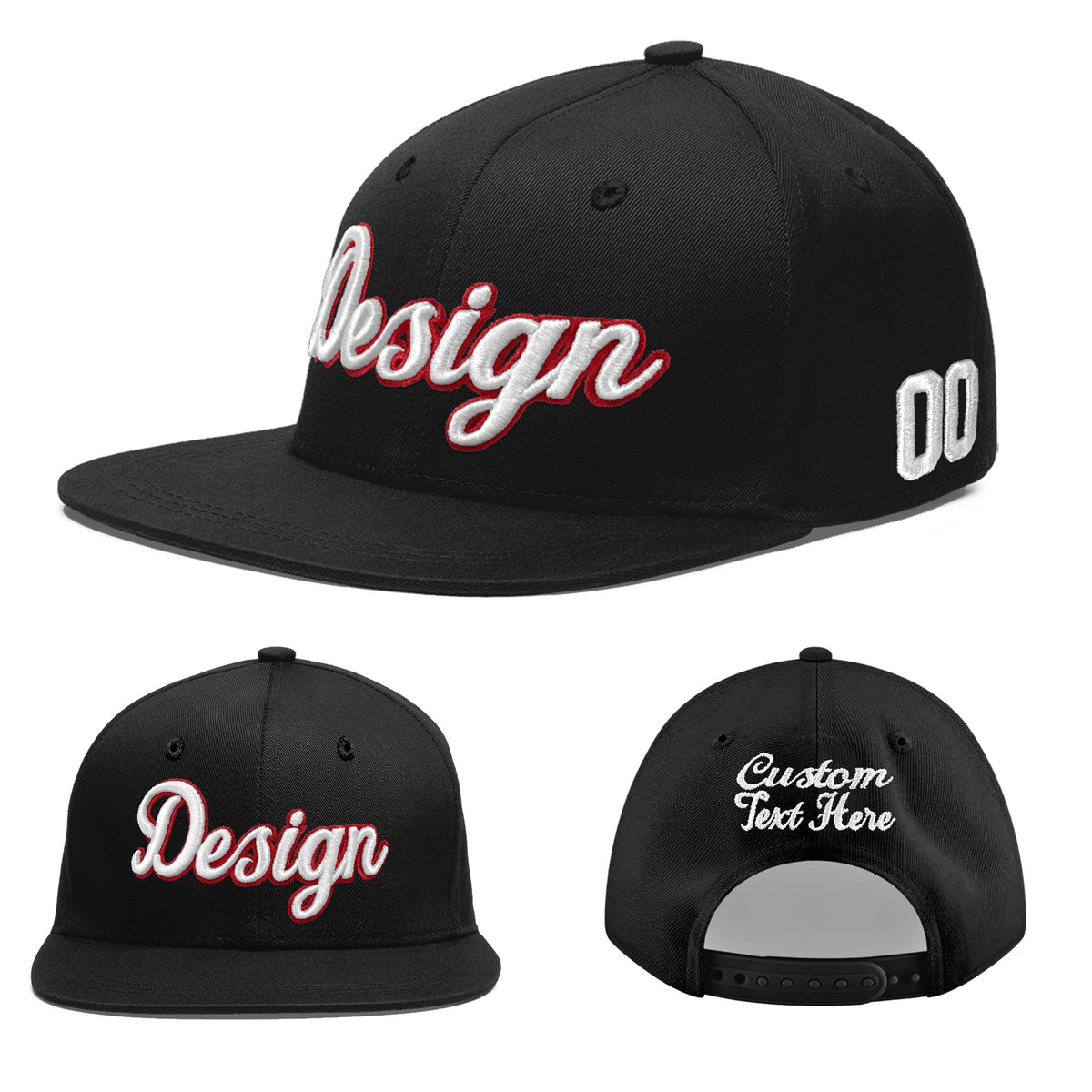 Custom Black 3D Puff Embroidery Flat Embroidery Casual Sport Baseball Cap
