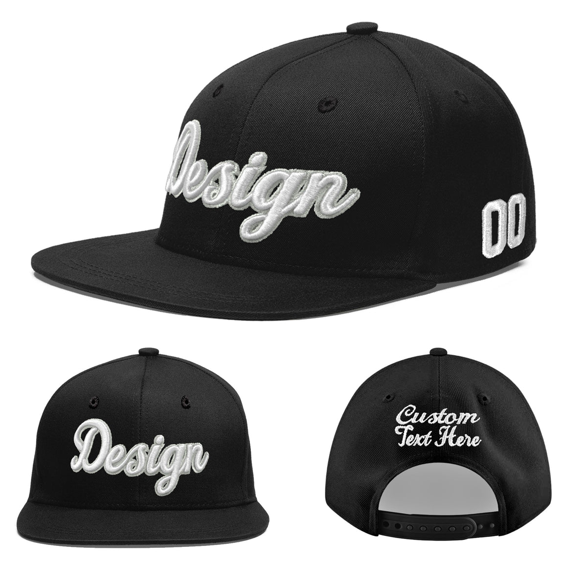 Custom Black 3D Puff Embroidery Flat Embroidery Casual Sport Baseball Cap