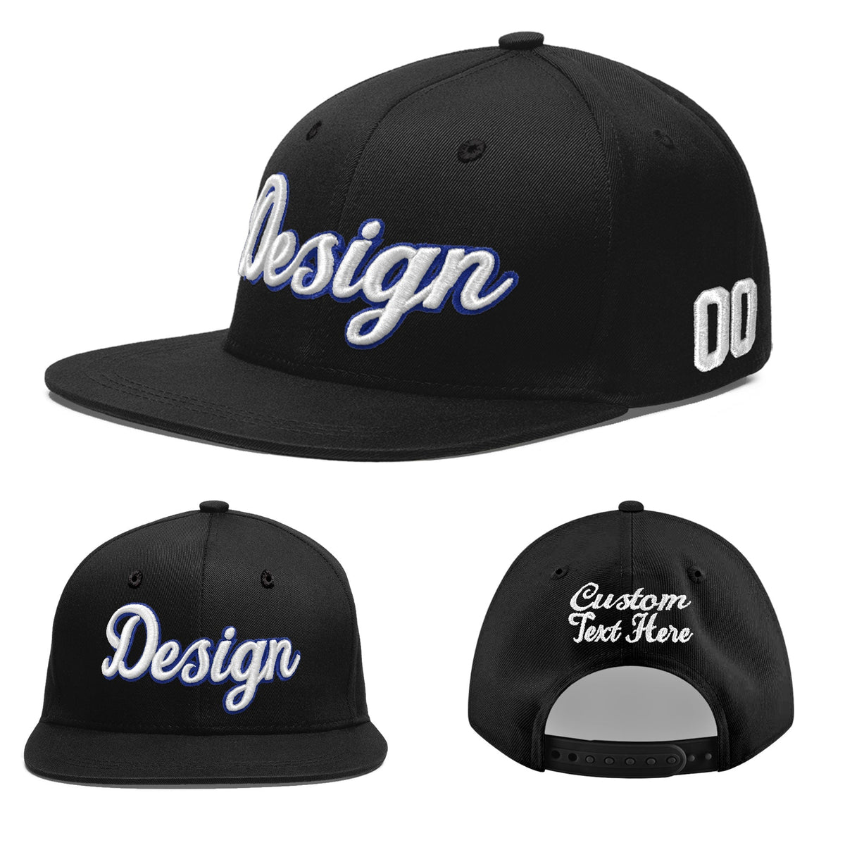Custom Black 3D Puff Embroidery Flat Embroidery Casual Sport Baseball Cap