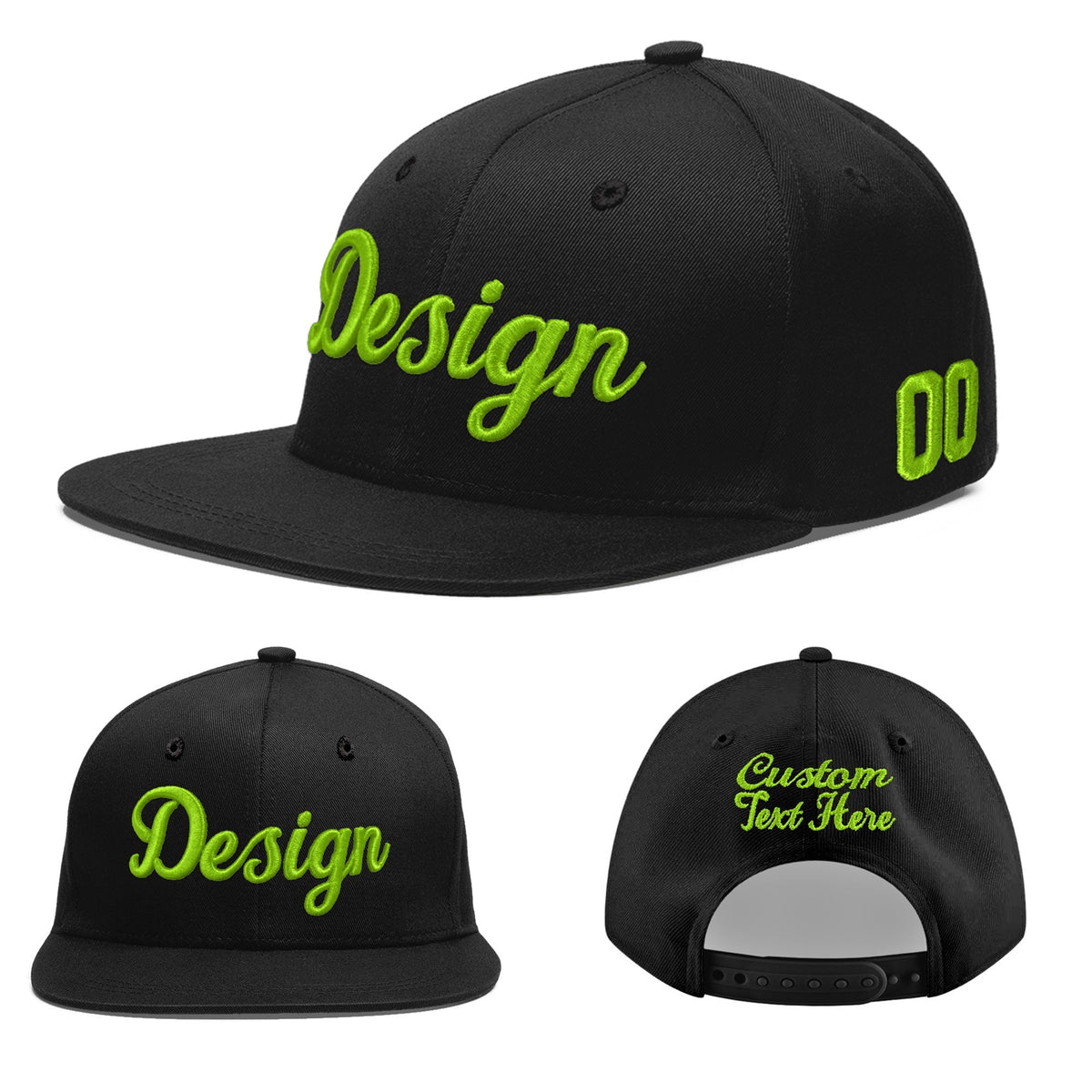 Custom Black 3D Puff Embroidery Flat Embroidery Casual Sport Baseball Cap