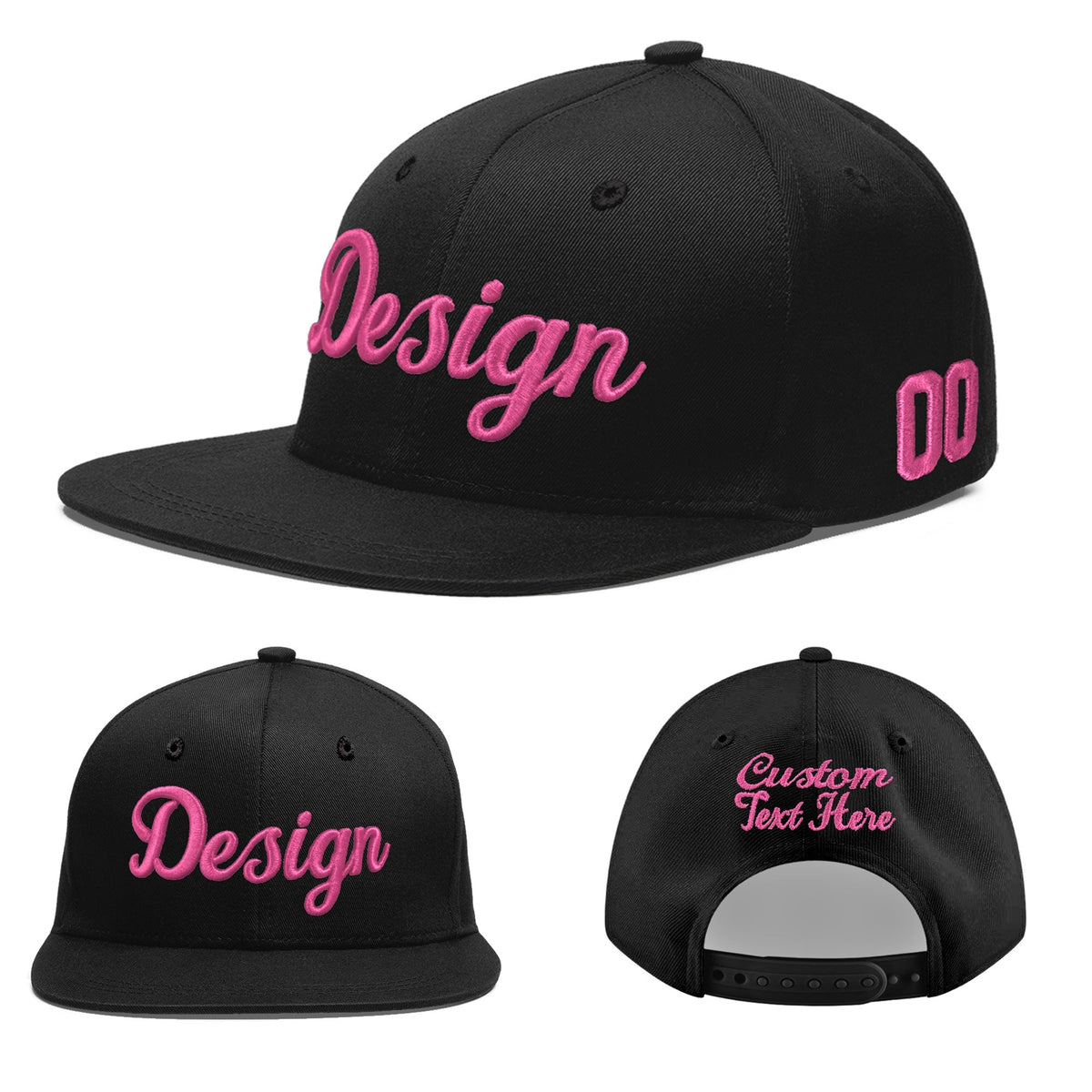 Custom Black 3D Puff Embroidery Flat Embroidery Casual Sport Baseball Cap