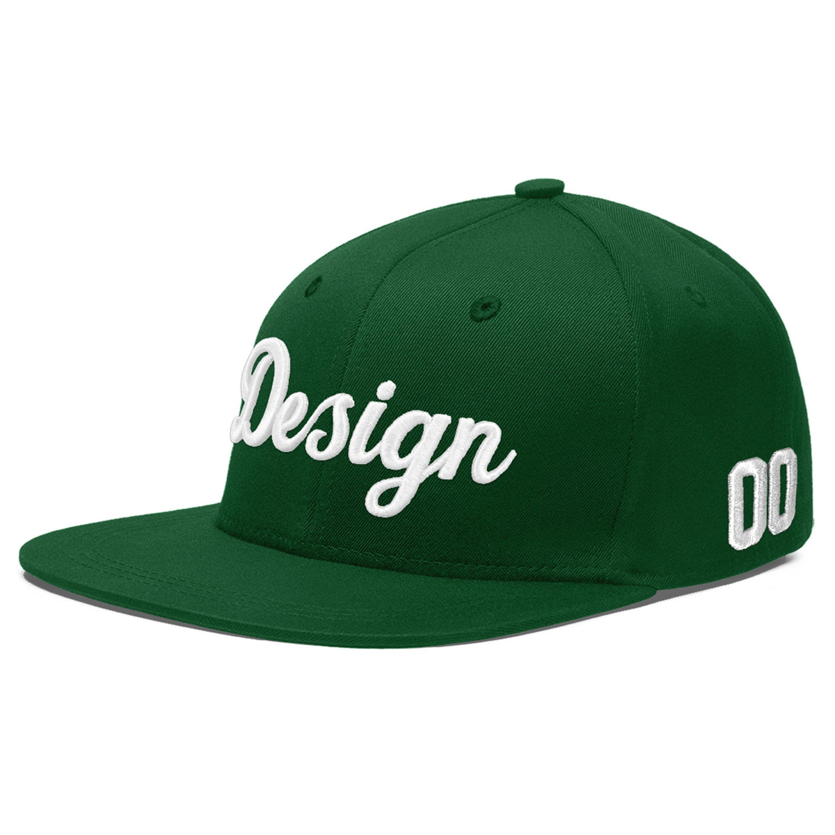 Custom Green 3D Puff Embroidery Flat Embroidery Casual Sport Baseball Cap