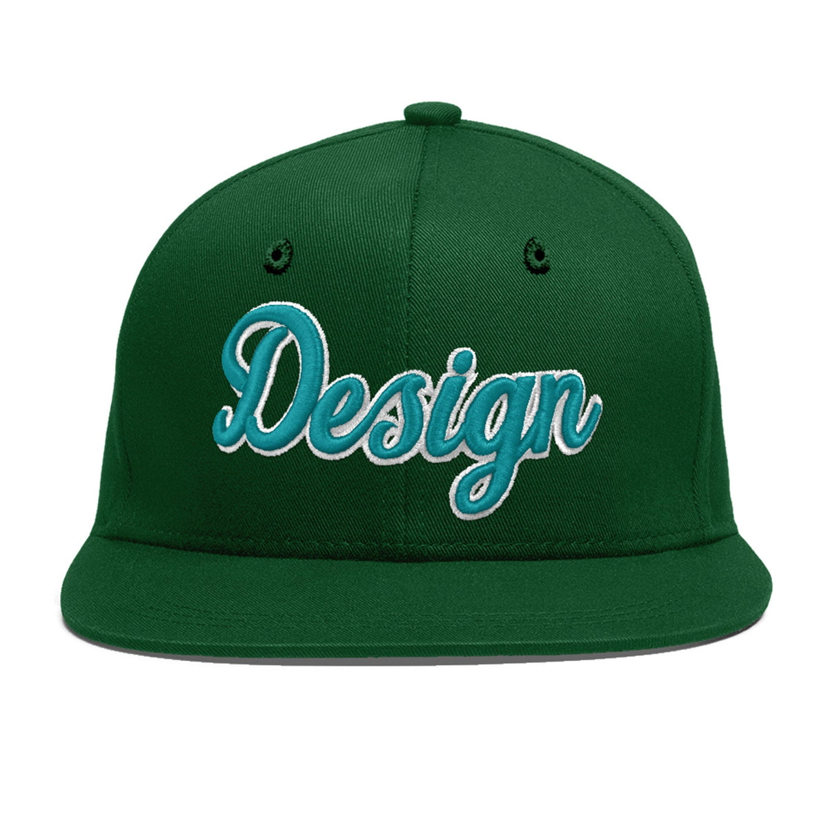 Custom Green 3D Puff Embroidery Flat Embroidery Casual Sport Baseball Cap