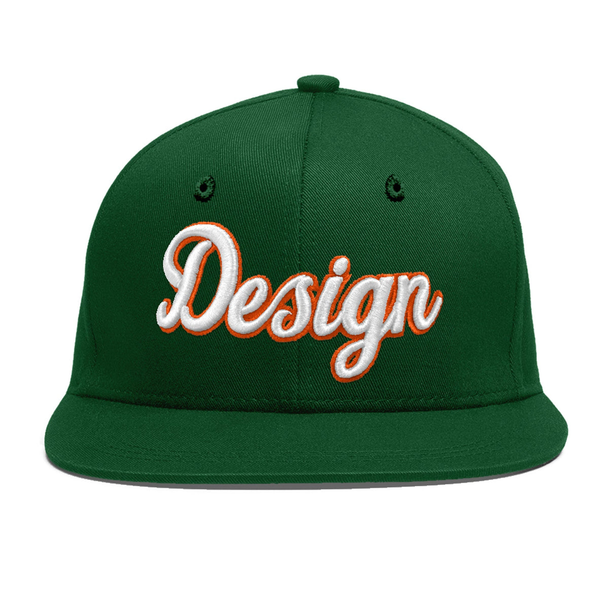Custom Green 3D Puff Embroidery Flat Embroidery Casual Sport Baseball Cap