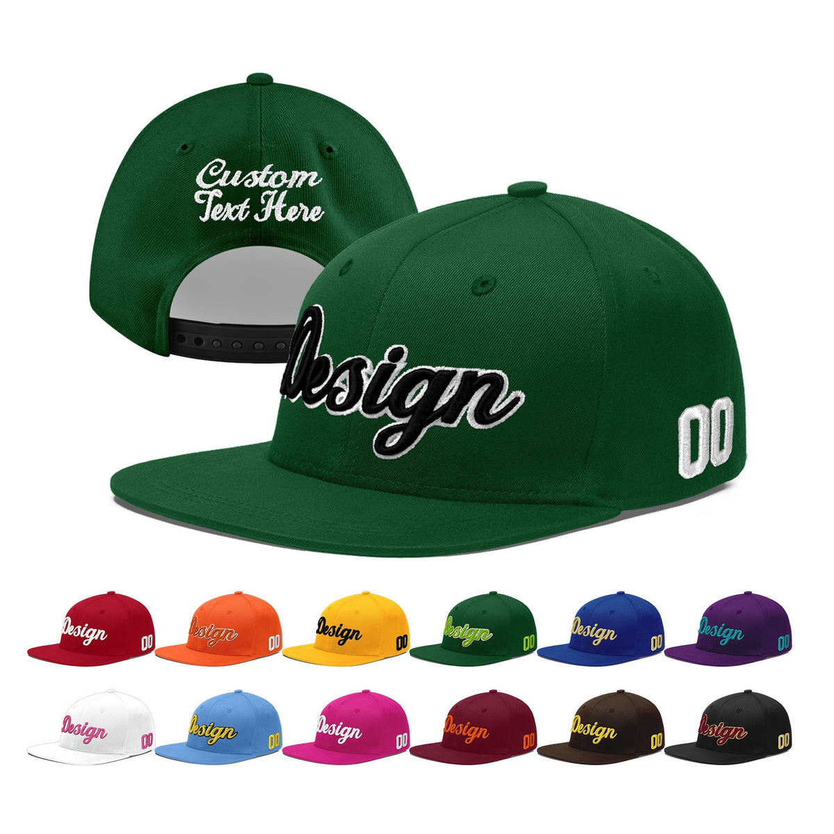 Custom Green 3D Puff Embroidery Flat Embroidery Casual Sport Baseball Cap