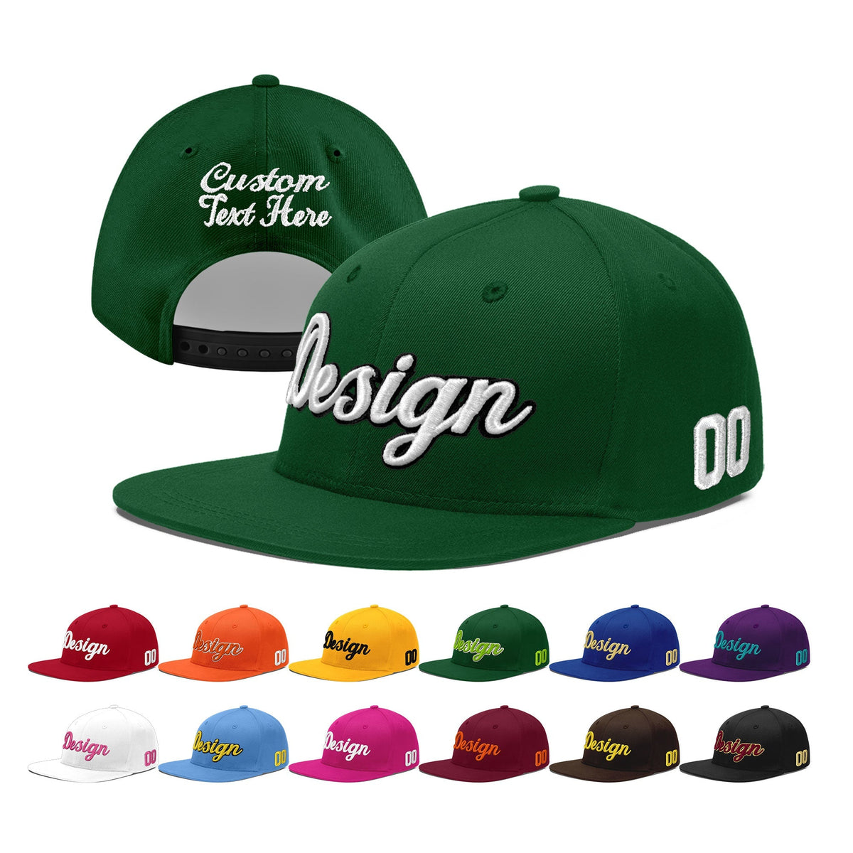 Custom Green 3D Puff Embroidery Flat Embroidery Casual Sport Baseball Cap