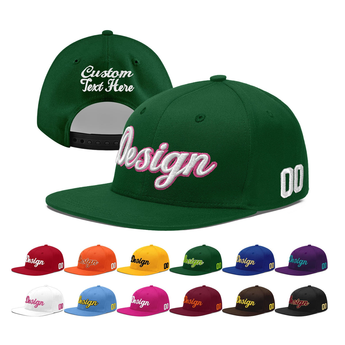 Custom Green 3D Puff Embroidery Flat Embroidery Casual Sport Baseball Cap