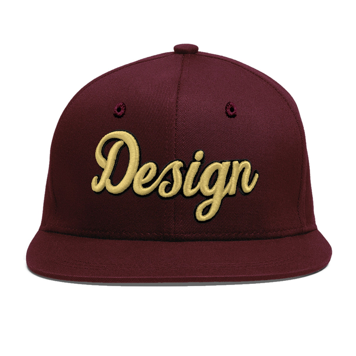 Custom Burgundy 3D Puff Embroidery Flat Embroidery Casual Sport Baseball Cap