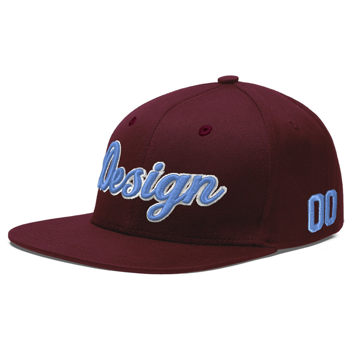 Custom Burgundy 3D Puff Embroidery Flat Embroidery Casual Sport Baseball Cap