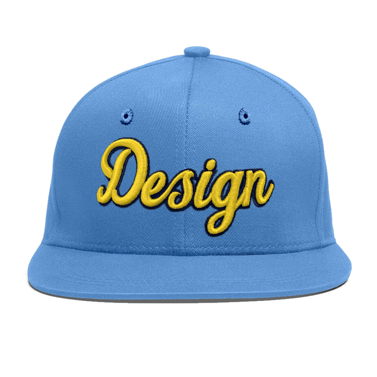 Custom Powder Blue 3D Puff Embroidery Flat Embroidery Casual Sport Baseball Cap