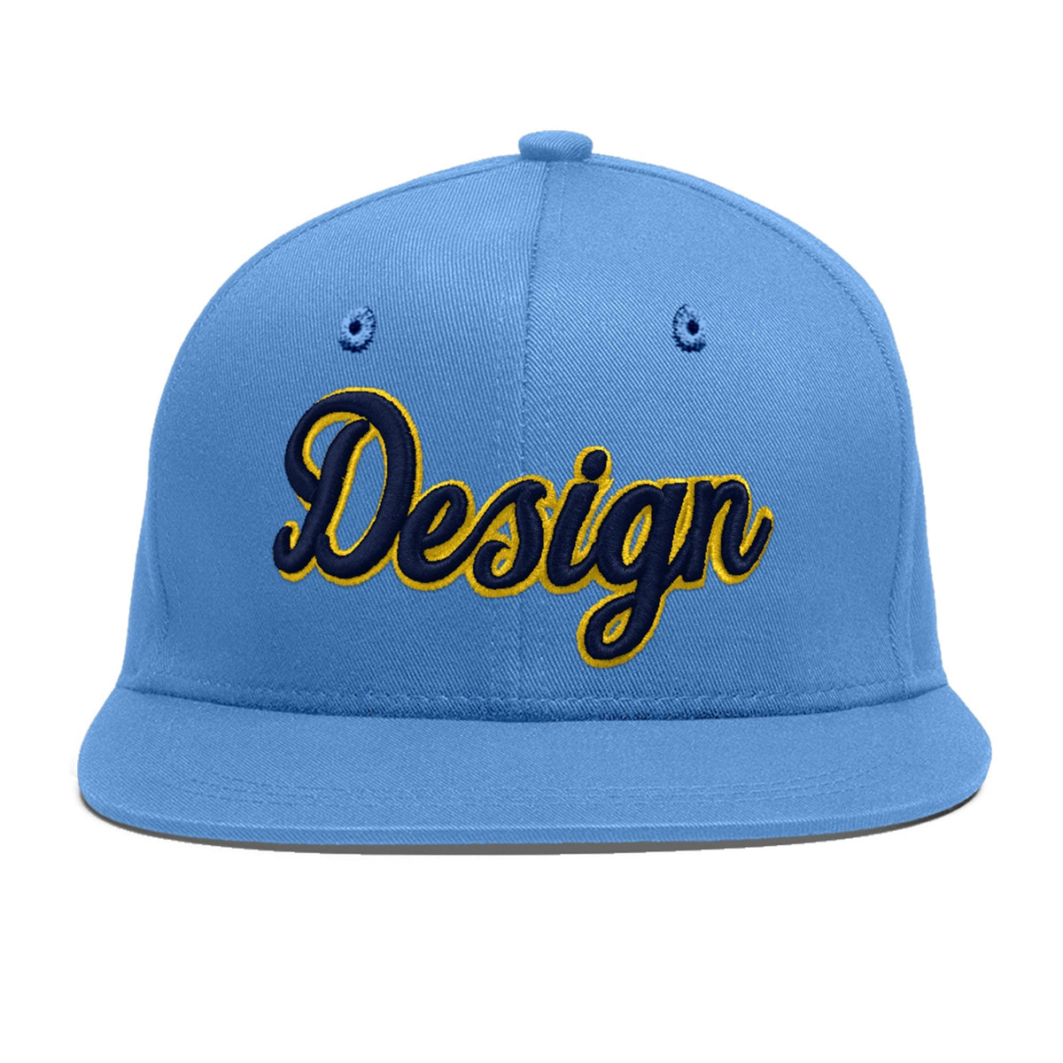 Custom Powder Blue 3D Puff Embroidery Flat Embroidery Casual Sport Baseball Cap