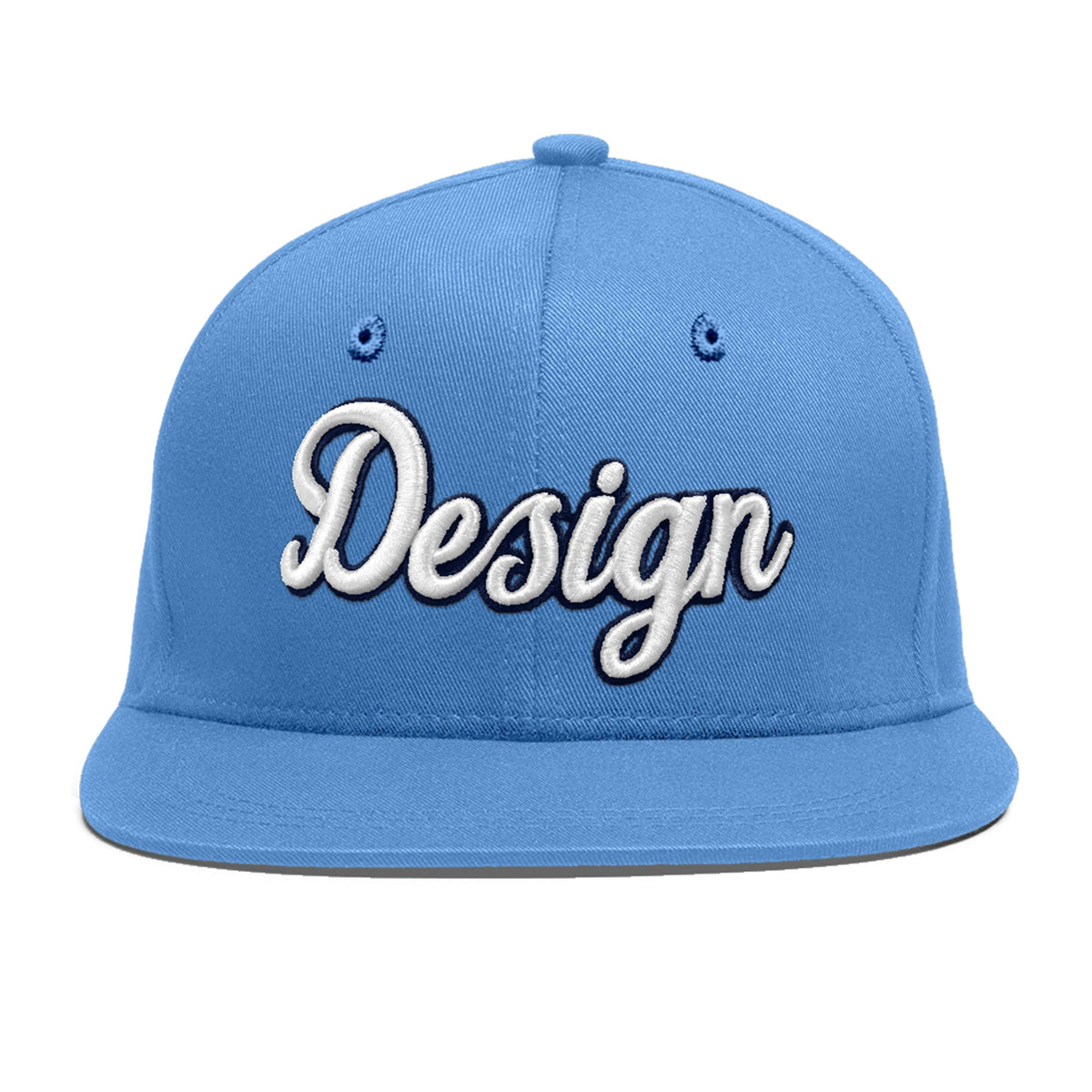 Custom Powder Blue 3D Puff Embroidery Flat Embroidery Casual Sport Baseball Cap