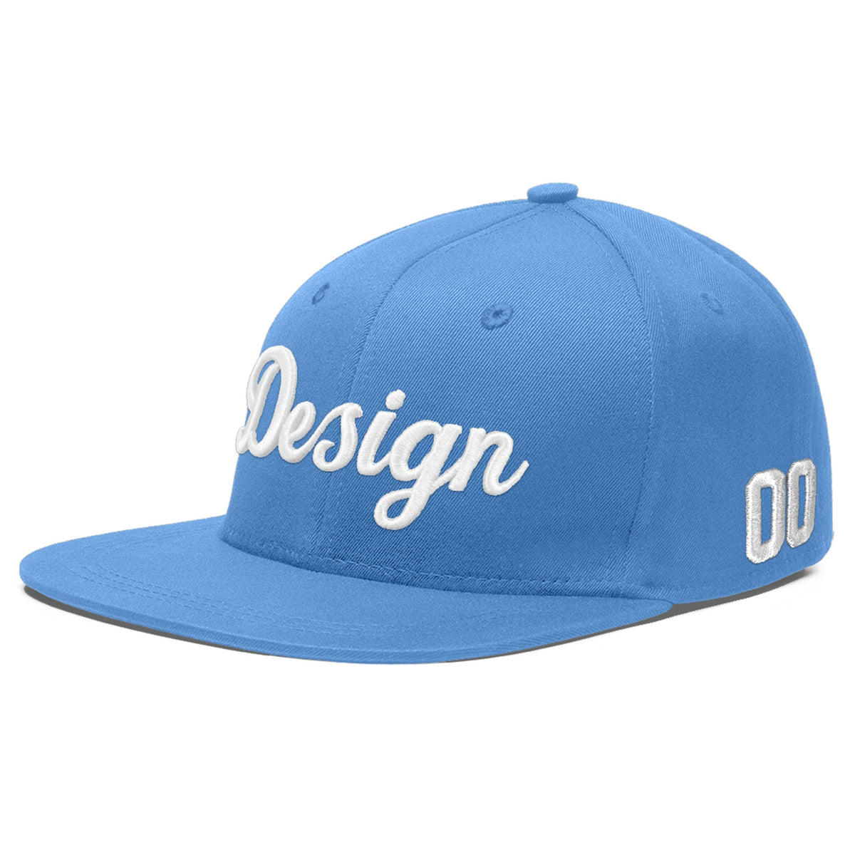 Custom Powder Blue 3D Puff Embroidery Flat Embroidery Casual Sport Baseball Cap