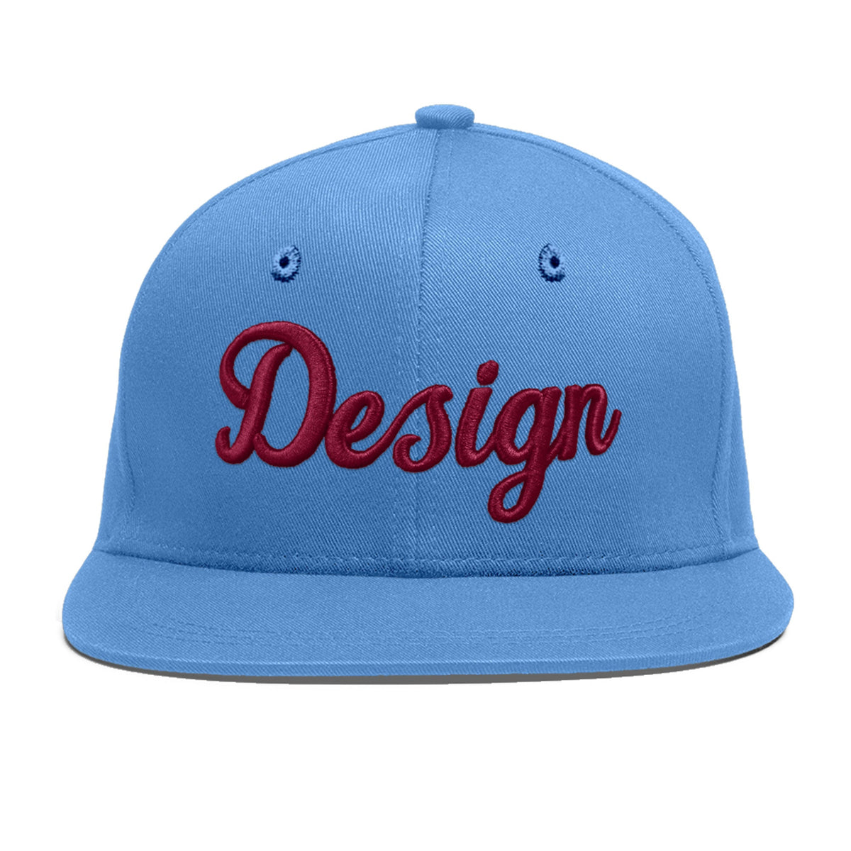 Custom Powder Blue 3D Puff Embroidery Flat Embroidery Casual Sport Baseball Cap