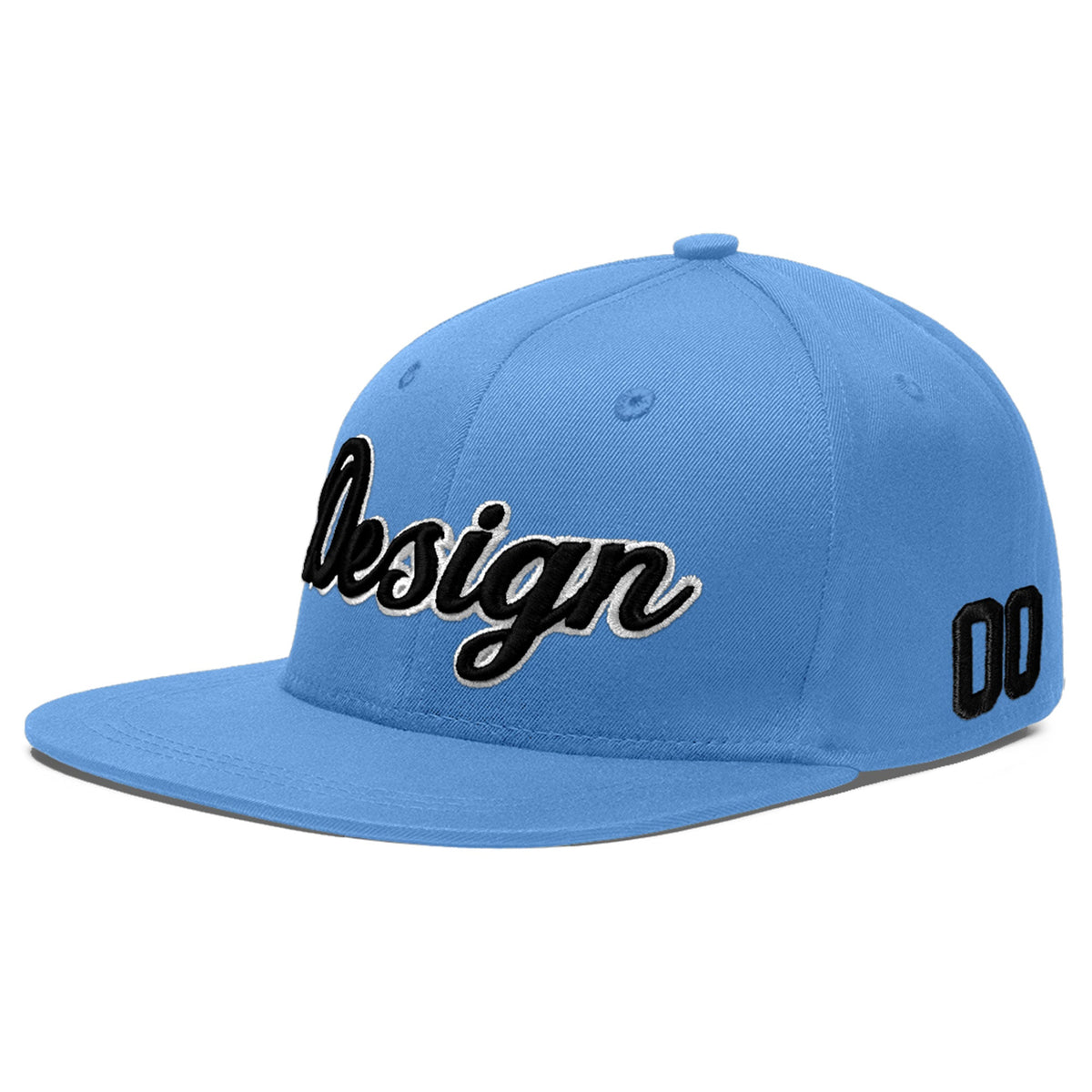 Custom Powder Blue 3D Puff Embroidery Flat Embroidery Casual Sport Baseball Cap