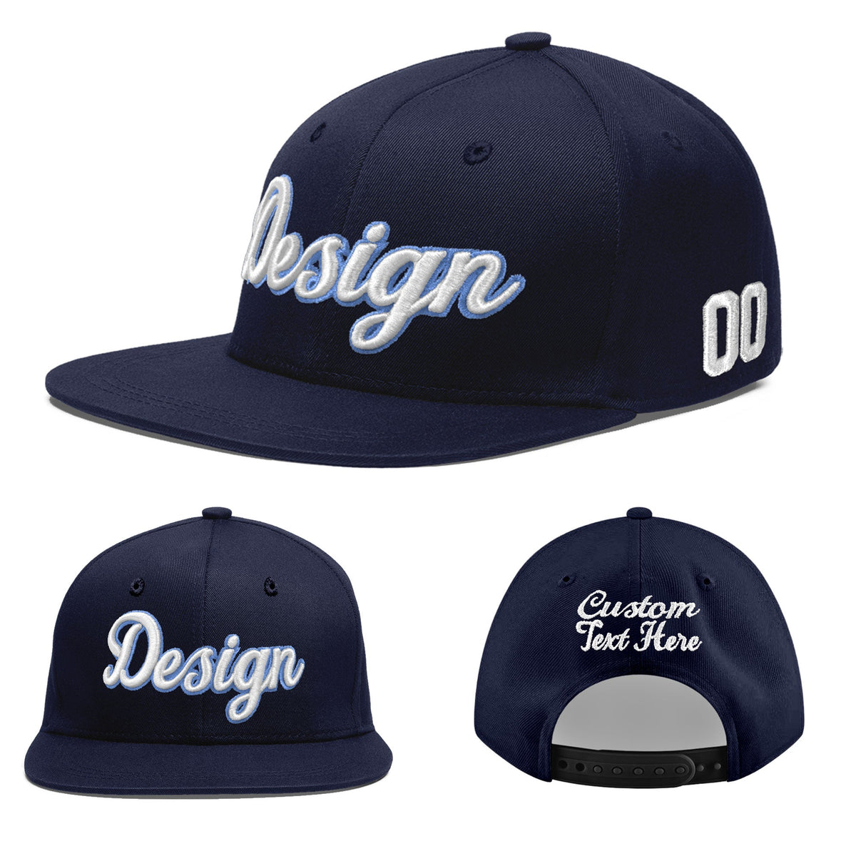 Custom Navy 3D Puff Embroidery Flat Embroidery Casual Sport Baseball Cap