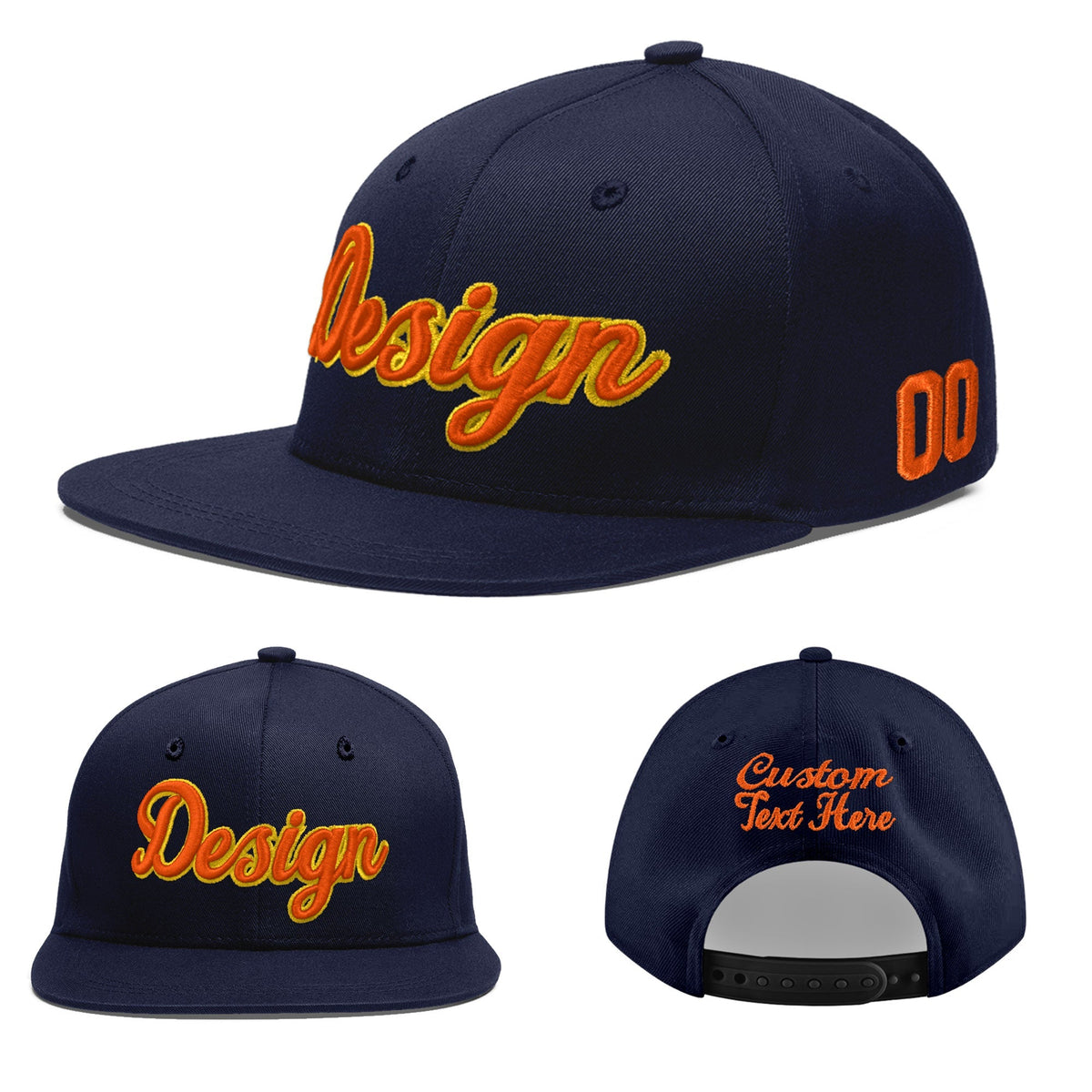 Custom Navy 3D Puff Embroidery Flat Embroidery Casual Sport Baseball Cap