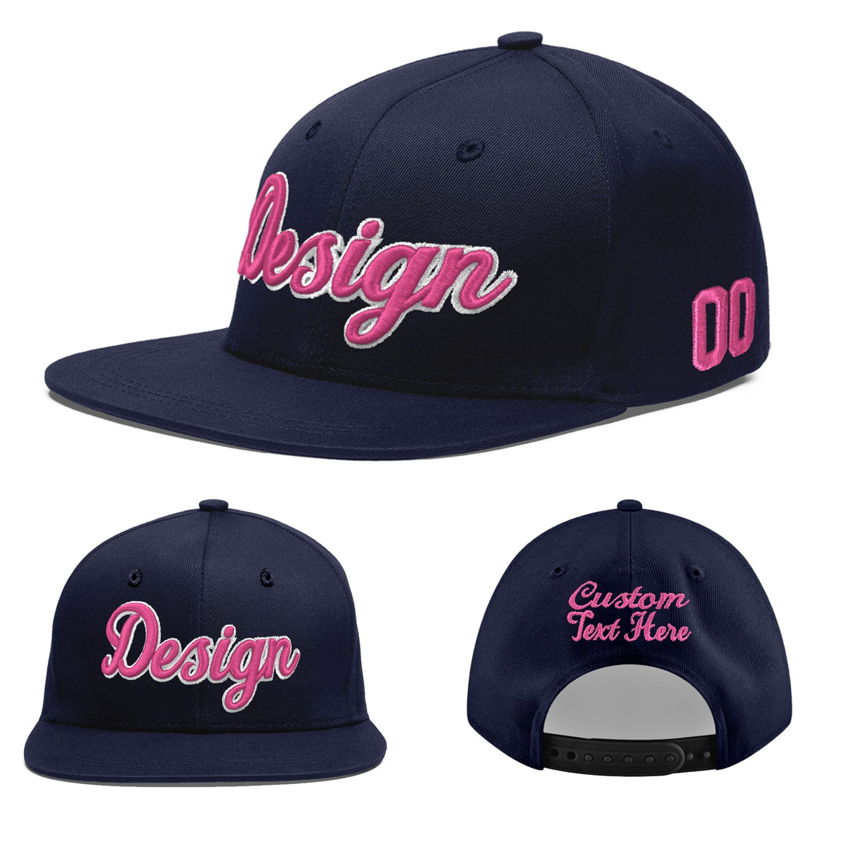 Custom Navy 3D Puff Embroidery Flat Embroidery Casual Sport Baseball Cap
