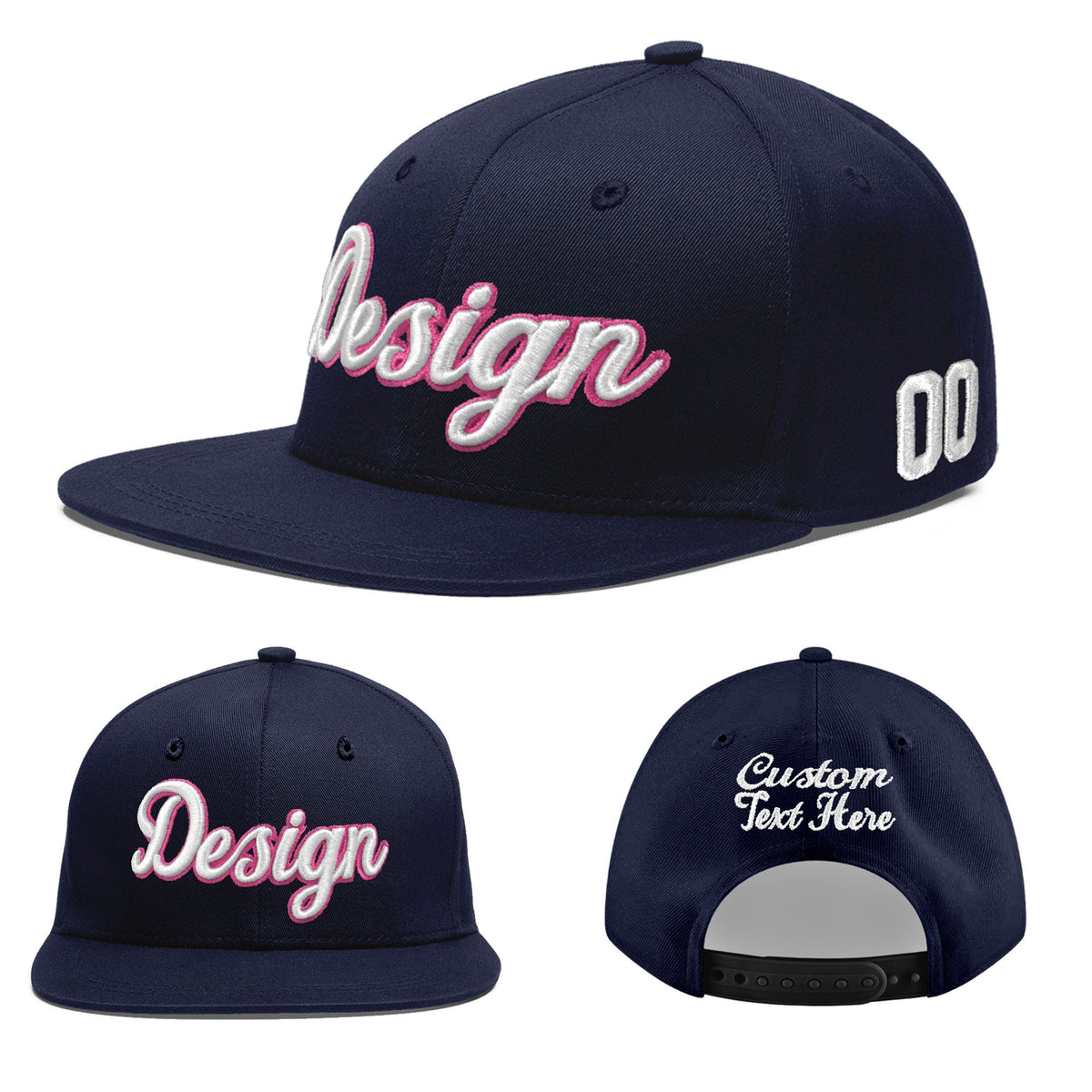 Custom Navy 3D Puff Embroidery Flat Embroidery Casual Sport Baseball Cap