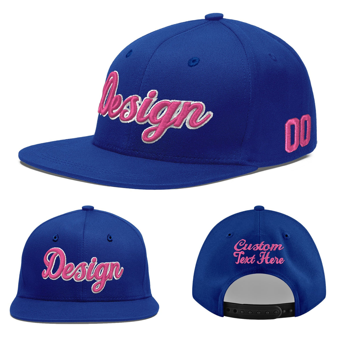 Custom Royal 3D Puff Embroidery Flat Embroidery Casual Sport Baseball Cap