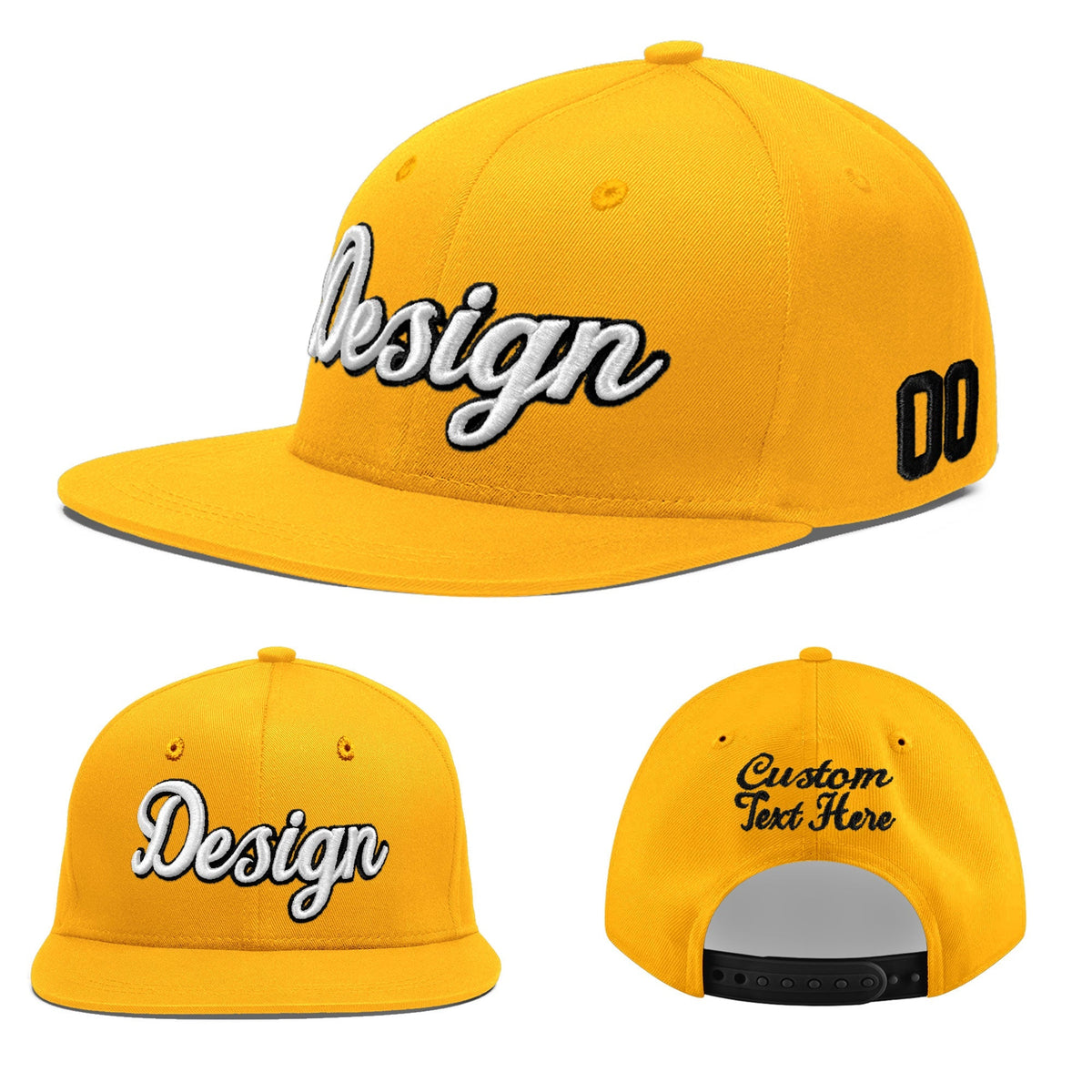 Custom Yellow 3D Puff Embroidery Flat Embroidery Casual Sport Baseball Cap