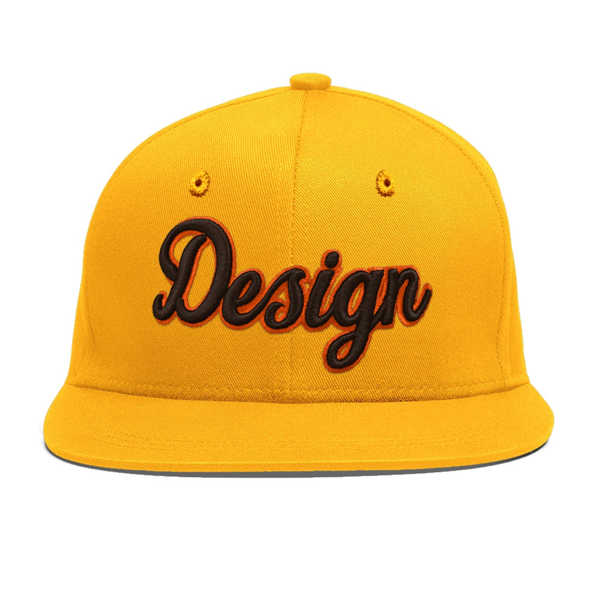 Custom Yellow 3D Puff Embroidery Flat Embroidery Casual Sport Baseball Cap
