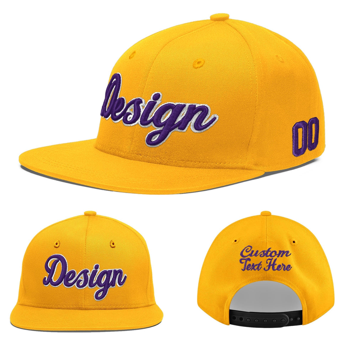 Custom Yellow 3D Puff Embroidery Flat Embroidery Casual Sport Baseball Cap