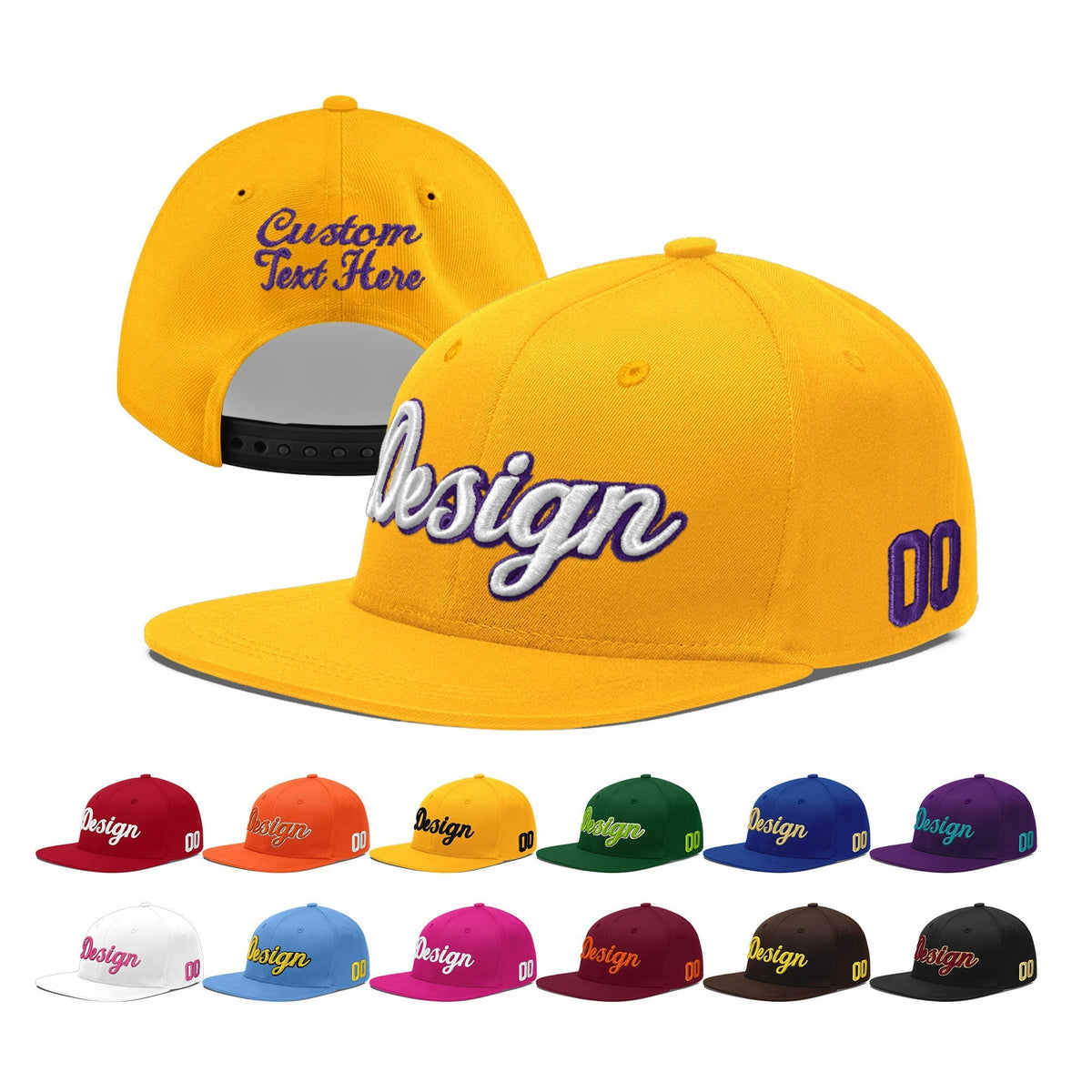 Custom Yellow 3D Puff Embroidery Flat Embroidery Casual Sport Baseball Cap