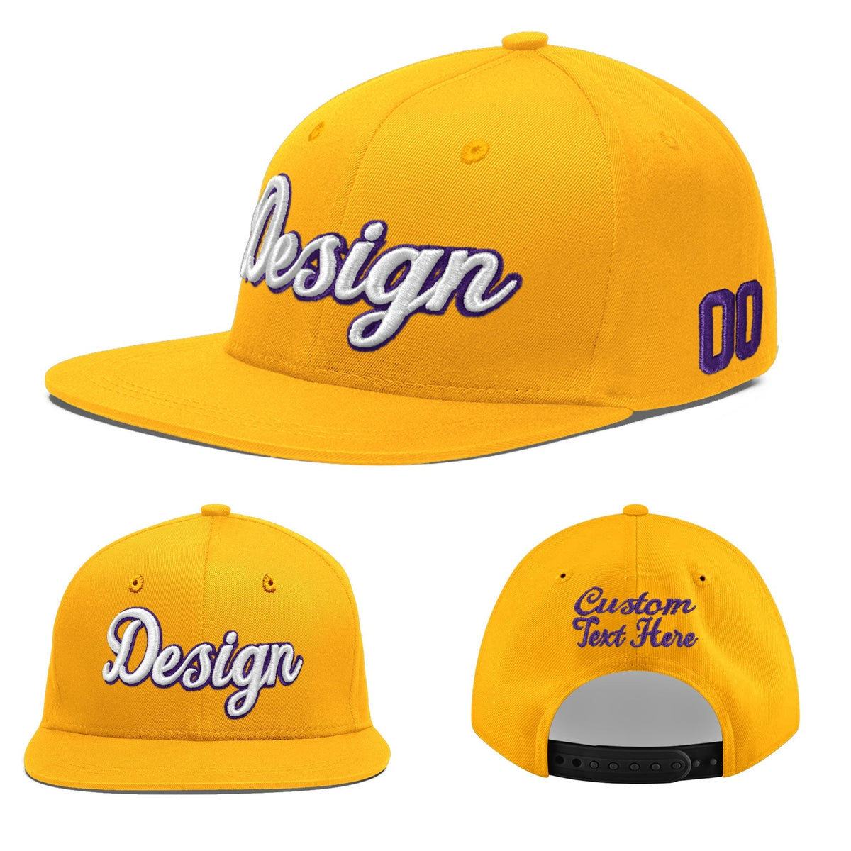 Custom Yellow 3D Puff Embroidery Flat Embroidery Casual Sport Baseball Cap
