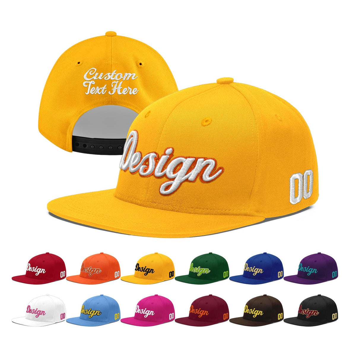Custom Yellow 3D Puff Embroidery Flat Embroidery Casual Sport Baseball Cap
