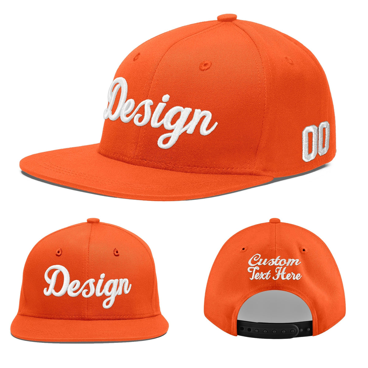 Custom Orange 3D Puff Embroidery Flat Embroidery Casual Sport Baseball Cap