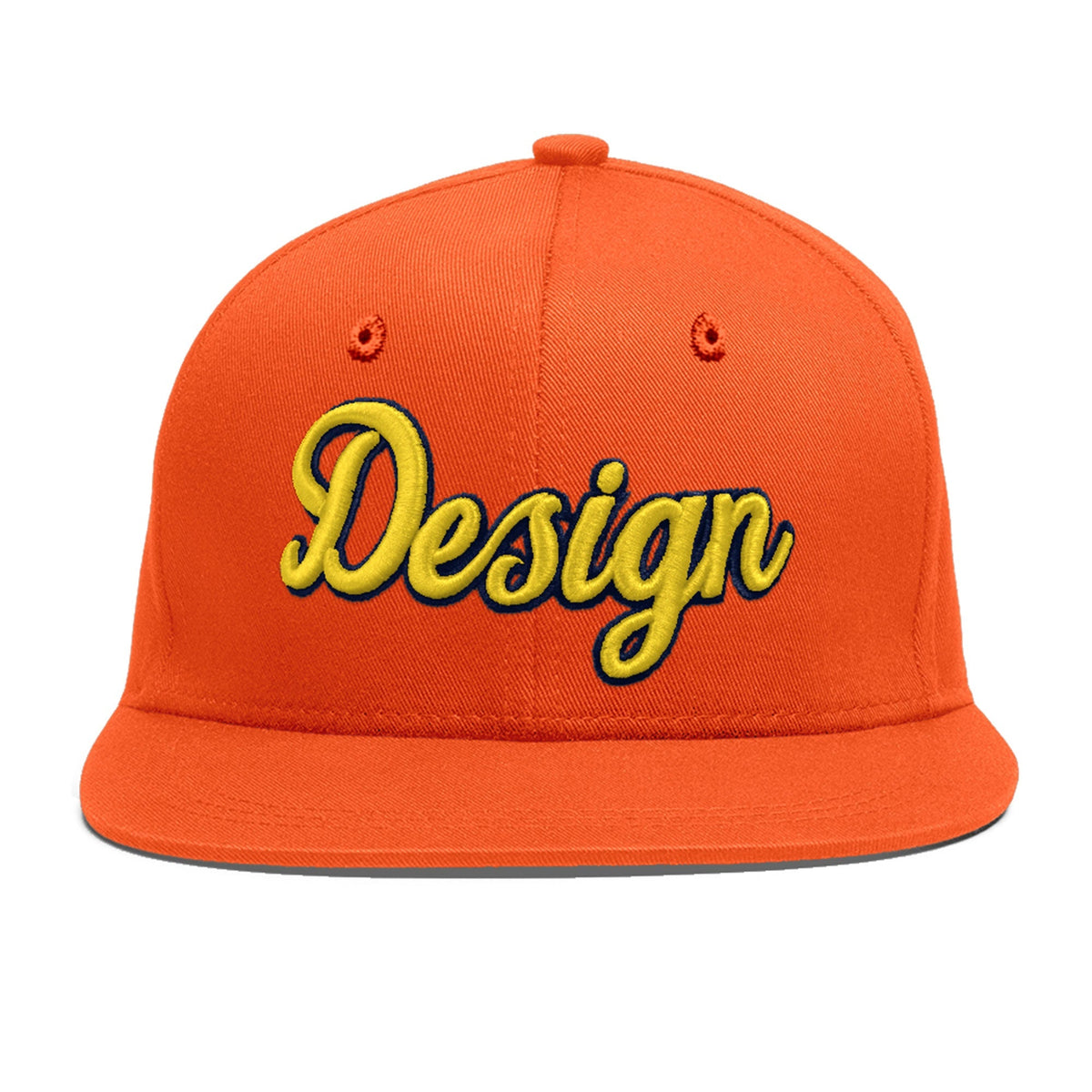 Custom Orange 3D Puff Embroidery Flat Embroidery Casual Sport Baseball Cap