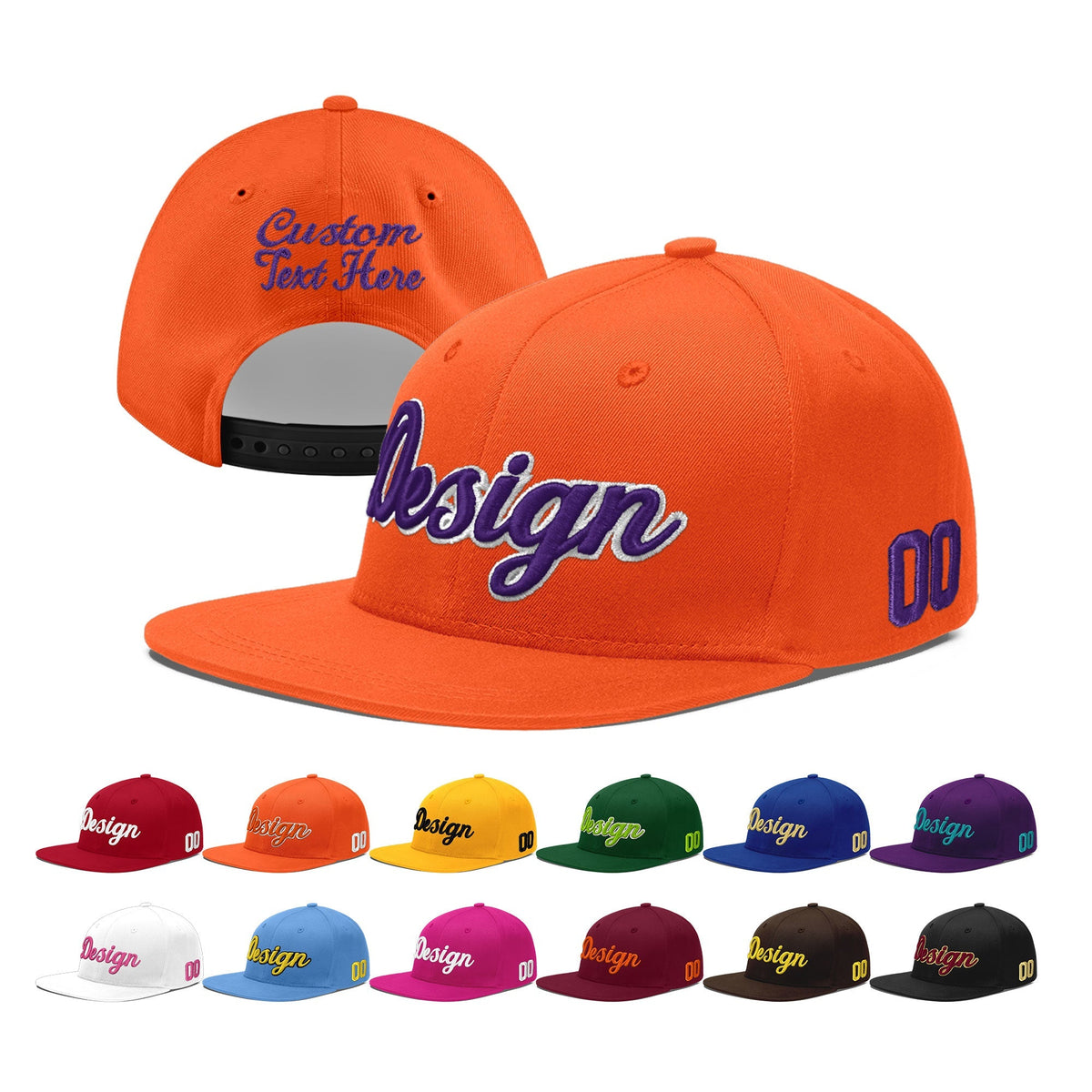 Custom Orange 3D Puff Embroidery Flat Embroidery Casual Sport Baseball Cap