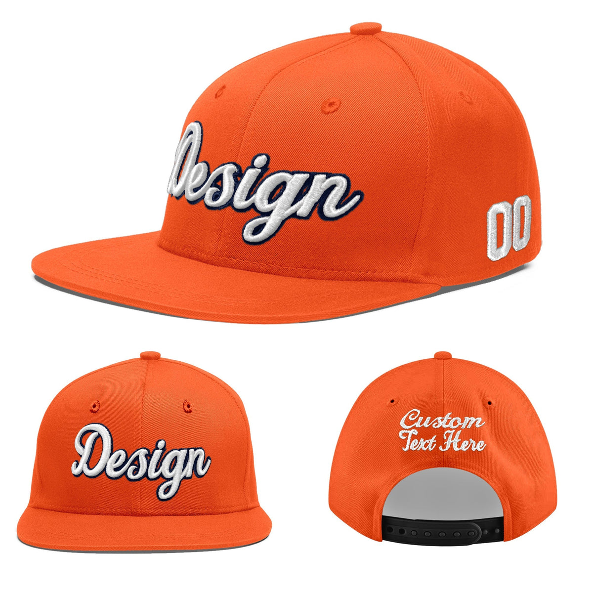 Custom Orange 3D Puff Embroidery Flat Embroidery Casual Sport Baseball Cap